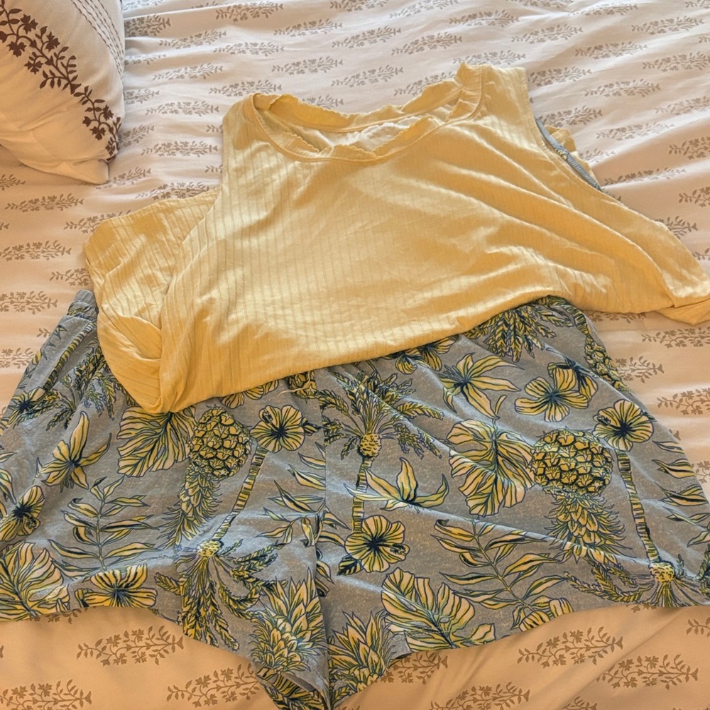 Womens Yellow Top and Floral pajama set